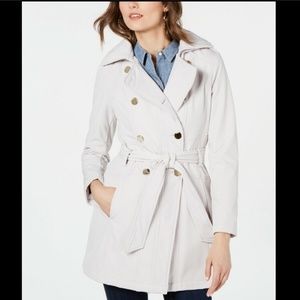 New Guess Double-Breasted Hooded Water-Resistant Trench Coat, XL/Stone